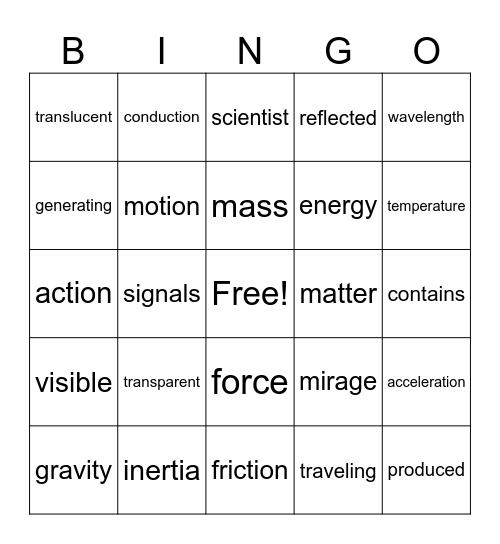 Quick Reads Vocabulary Bingo Card