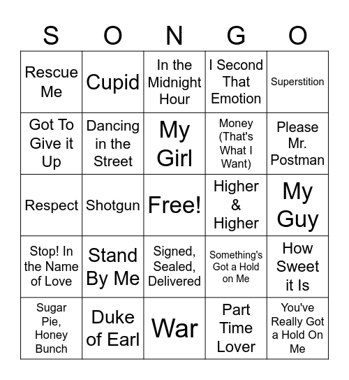 Motown + Bingo Card