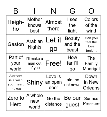 Disney Bingo Card