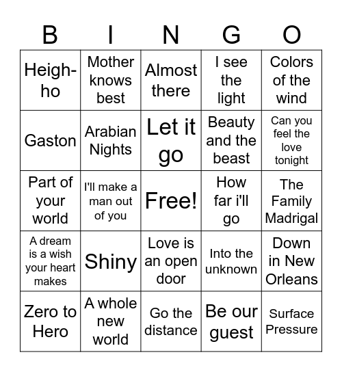 Disney Bingo Card