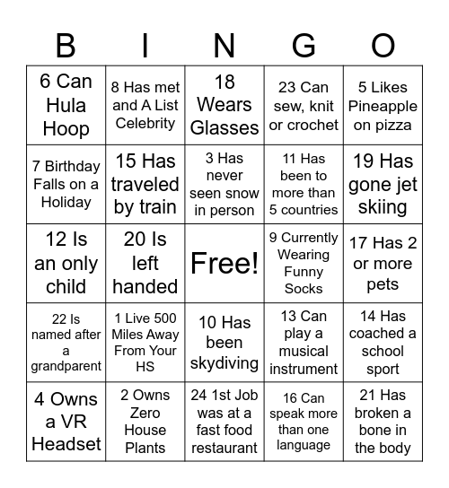 EXA Brain Break Bingo Card