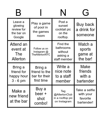 The Allerton Bingo Card