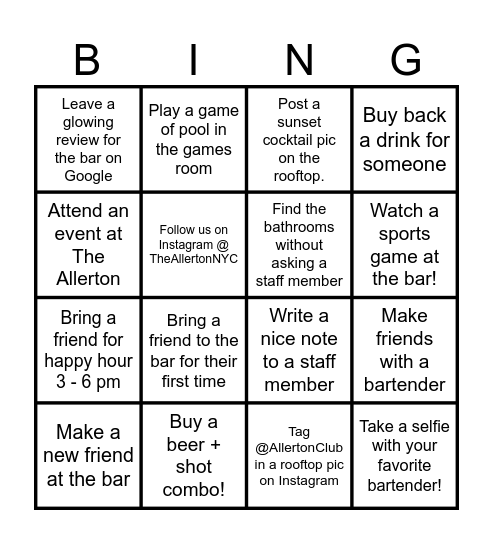The Allerton Bingo Card