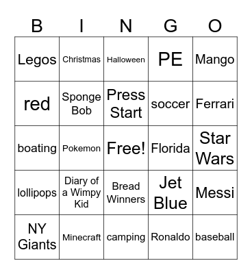 MORGAN'S FAVORITE THINGS Bingo Card