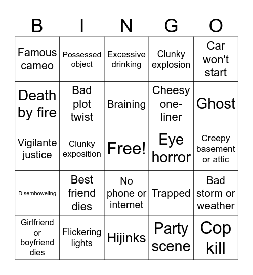 Horror Movie Club Bingo Card