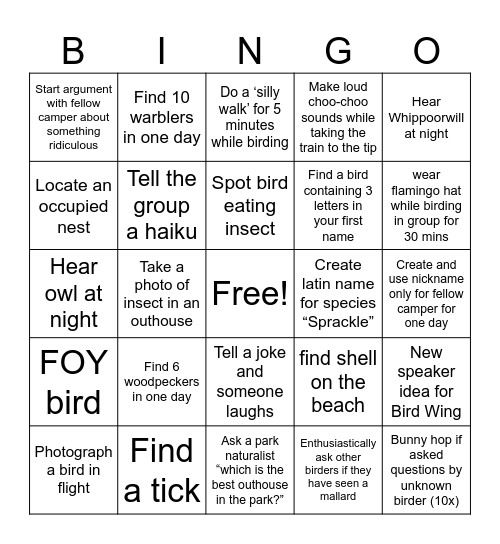 BIRDO Bingo Card