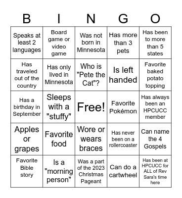 Intergenerational BINGO Card