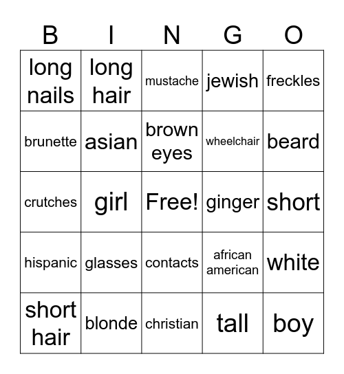 diversity bingo Card