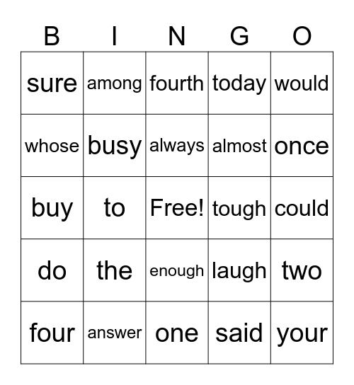 Heart Words set 2the Bingo Card