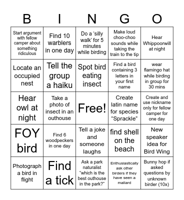 BIRDO Bingo Card
