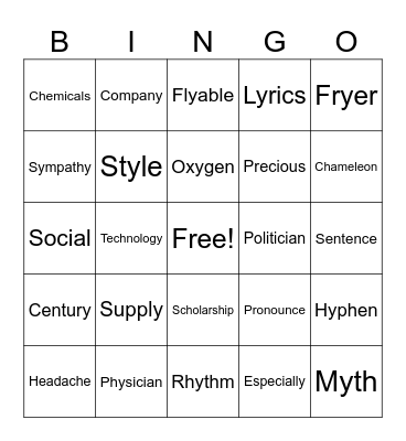 2R Words (Company-Century) Bingo Card