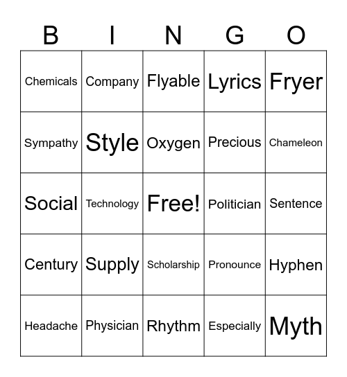 2R Words (Company-Century) Bingo Card