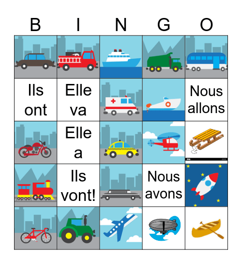 Means of Transportation Bingo Card