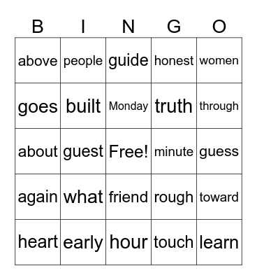 Heart Words Bingo - Set 3 Bingo Card