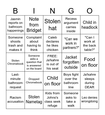 Nav's Class Bingo Card
