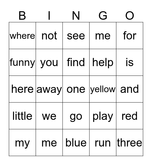 Pre-Primer Sight Words 2 Bingo Card