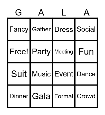 Gala Vocab Bingo Card