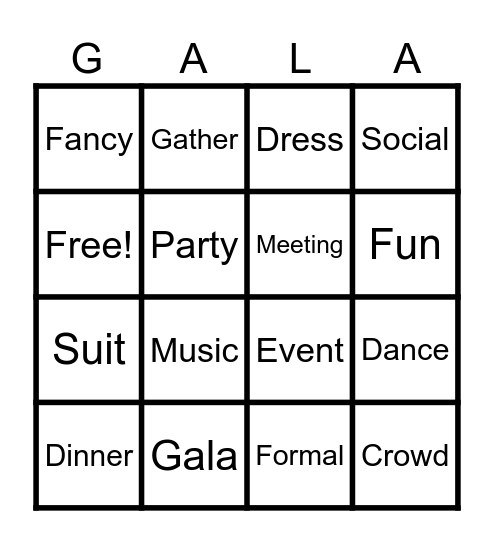 Gala Vocab Bingo Card