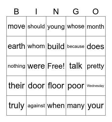 Heart Words Bingo- Set 4 Bingo Card