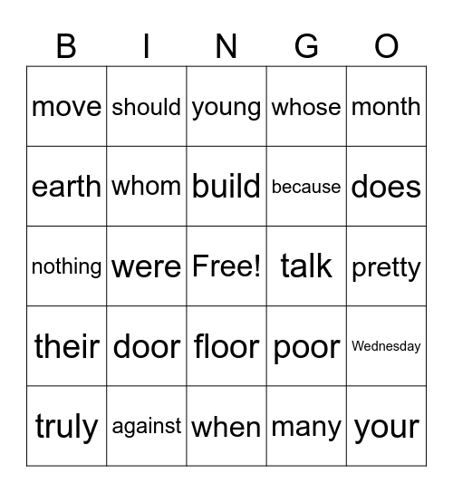 Heart Words Bingo- Set 4 Bingo Card