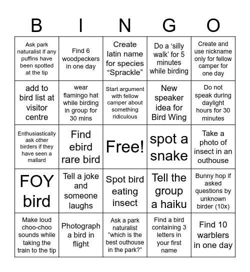 BIRDO Bingo Card