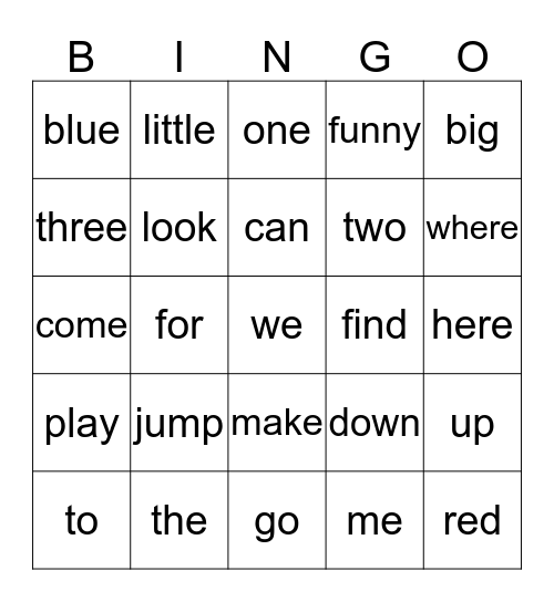 Pre-Primer Sight Words 3 Bingo Card