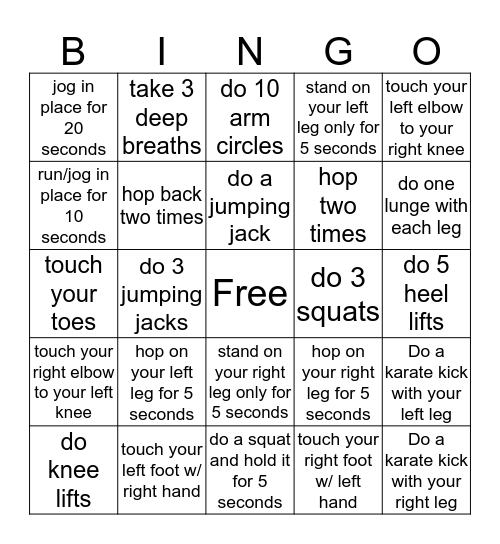 Get Up and Move BINGO Card