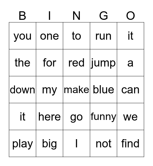 Pre-Primer Sight Words 4 Bingo Card