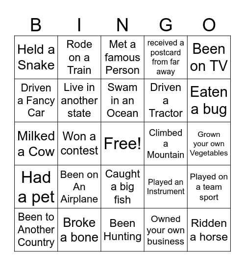 Have you Ever? Bingo Card