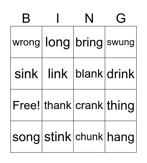 glued sound words Bingo Card