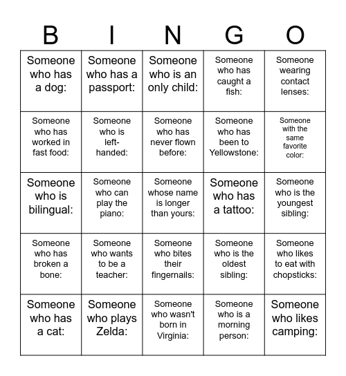 LU@YNP Getting to Know You BINGO! Bingo Card