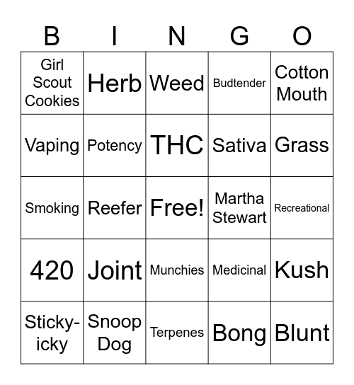 Marijuana Bingo Card