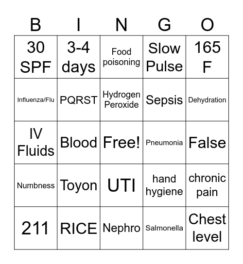 Cumulative BINGO: Game 1 Bingo Card