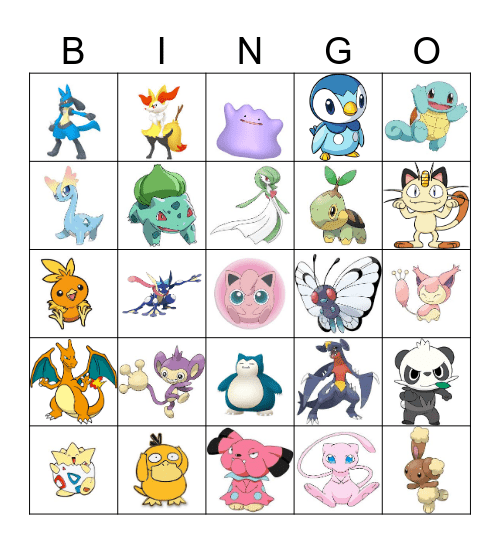 Pokémon Bingo Card
