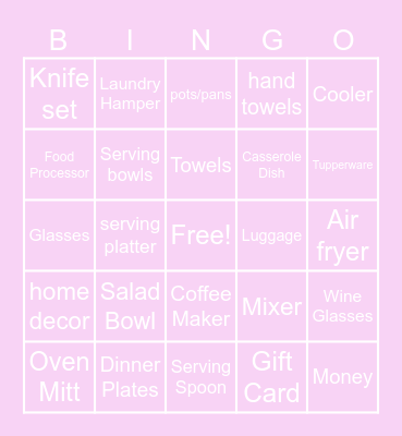 Bridal Shower Bingo Card