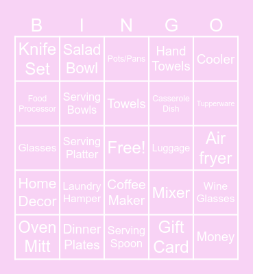 Bridal Shower Bingo Card