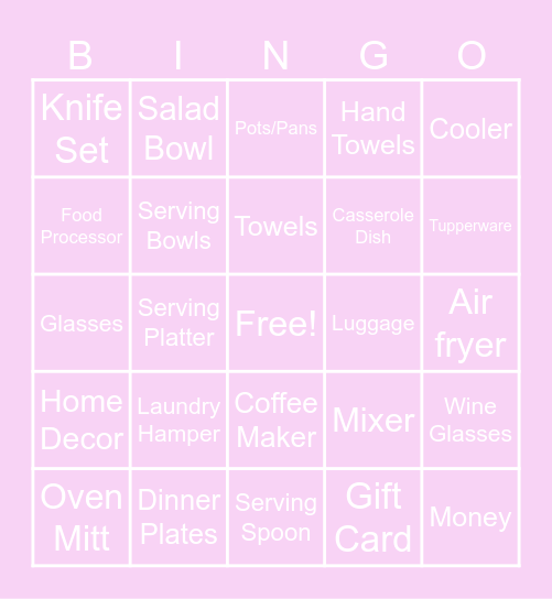 Bridal Shower Bingo Card