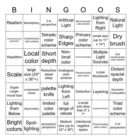 Formal Bingo Card