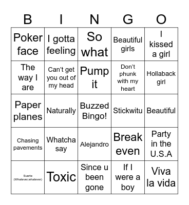 2000s Pop Bingo Card