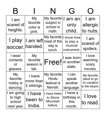 Meet and Greet Bingo Card