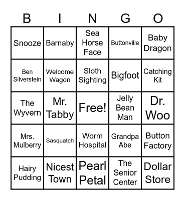 Bigfoot Bingo Card