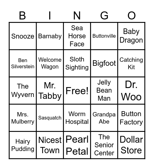 Bigfoot Bingo Card