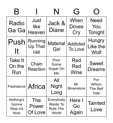 Five-0-Five Music Bingo - 80s 1 Bingo Card