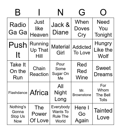 Five-0-Five Music Bingo - 80s 1 Bingo Card