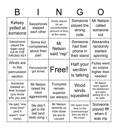 Band Bingo 2.0 Bingo Card