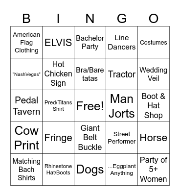 Nashville Tourist BINGO Card