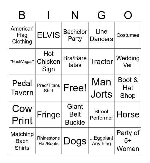 Nashville Tourist BINGO Card