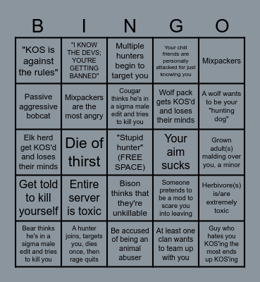 Hunter KOS'ing Bingo Card