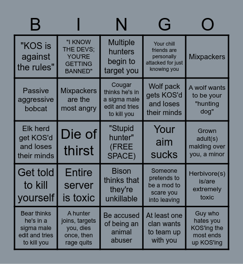 Hunter KOS'ing Bingo Card