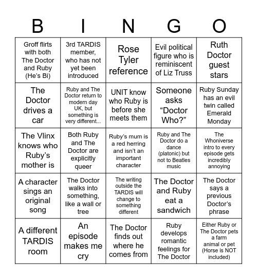 Doctor Who BINGO Card